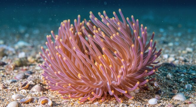 Vibrant Sea Anemone Swaying Gently in Underwater Current