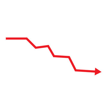 Red arrow pointing down indicating stock market crash isolated on white background.
