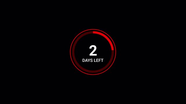 Ten days left count animation. ten running numbers counting days, 10 to zero day counting, 10 to 0 day on with alpha transparent background.