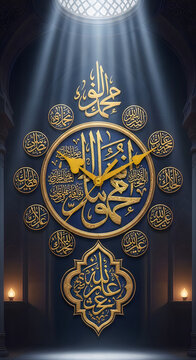 Islamic calligraphy art with intricate golden design