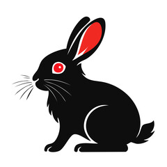 Obraz premium Black Rabbit with Red Ear Illustration