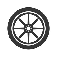 Obraz premium Minimalist black icon of a classic spoked wagon wheel