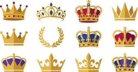 Royal crown and monarchy icon collection with king queen emblems luxury heraldic and prestige vector symbols © Prodip