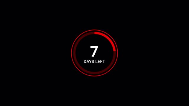 Thirty days left count animation. thirty running numbers counting days, 30 to zero day counting, 30 to 0 day on with alpha transparent background.