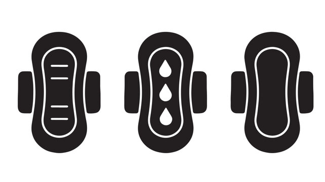 Sanitary Pad Icons Set Black Flat Design Menstrual Hygiene Vector Elements
