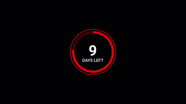 Forty days count left animation. ninety running numbers counting days, 40 to zero day counting, 40 to 0 day on with alpha transparent background.
