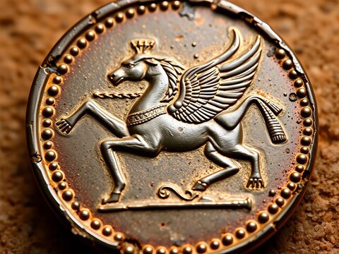 Ancient Carthaginian coin replica, Tanit & Pegasus, coin,  currency
