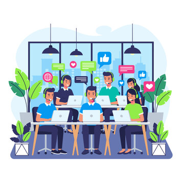 Flat Vector Illustration of a Customer Support Concept.