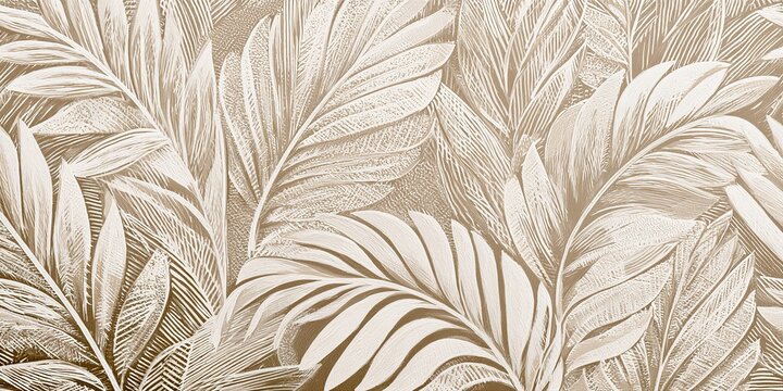 Off White Beige Textile Pattern Stylized Leaves Fronds Graphic Textures Stippling Cross Hatch Interlocking Organic Abstract Decorative