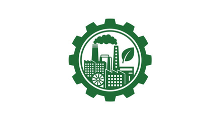 Fototapeta premium Green Industry Logo with Factory and Leaf Symbol.