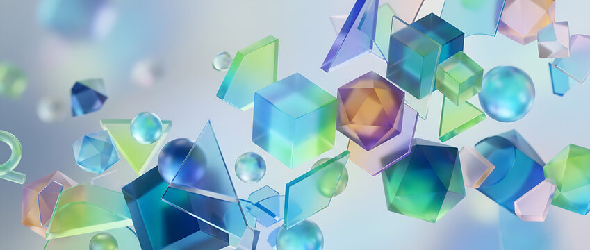Glass gradient geometry background, 3d rendering.