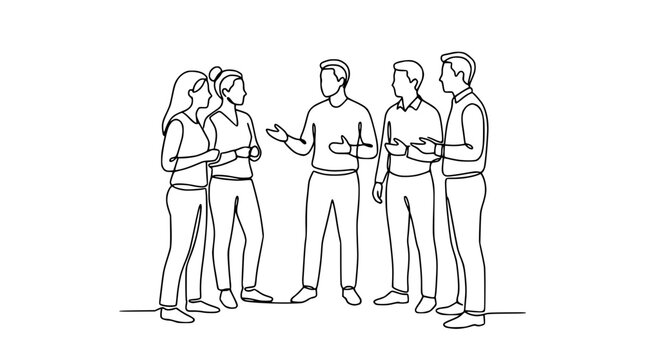 Continuous line drawing of people talking