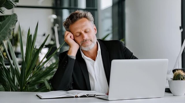 Tired businessman taking break in office