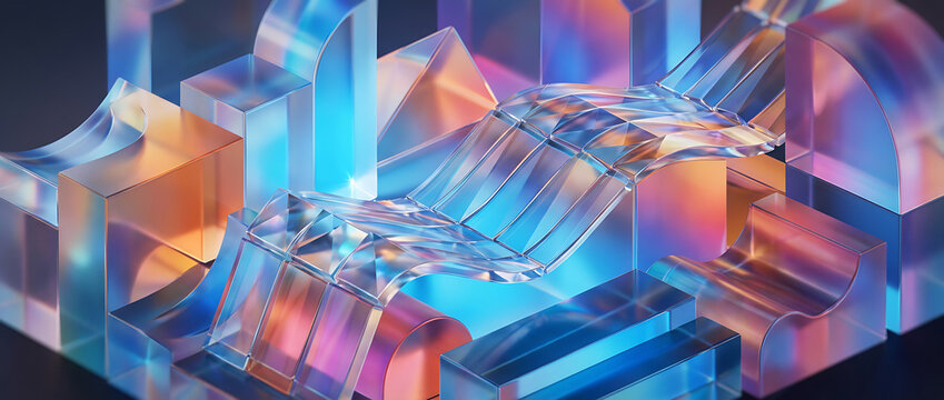 Glass gradient geometry background, 3d rendering.