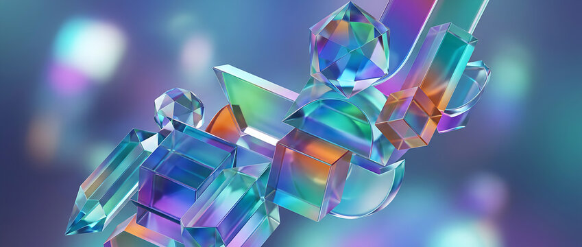 Glass gradient geometry background, 3d rendering.