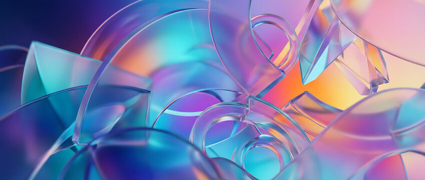 Glass gradient geometry background, 3d rendering.