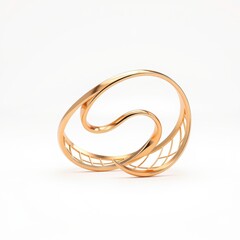 Naklejka premium Golden sculpture, fluid form. Abstract design, elegant curves, minimalist aesthetic. Light reflects off polished metal surface. Modern art piece.