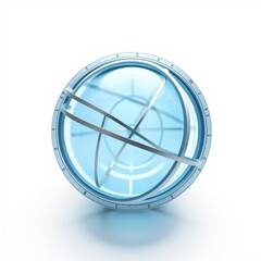 Fototapeta premium Blue celestial globe. Rings represent coordinates, possibly equinoxes, solstices. Detailed instrument, isolated on white background.