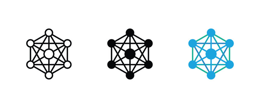 Abstract digital node network and blockchain technology connection vector icon set, Vector illustration