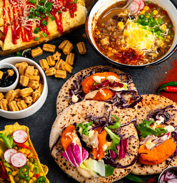 Mexican cuisine concept. Mexican food table with traditional dishes.