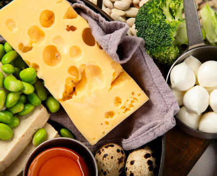 Assortment of food sources rich in calcium.