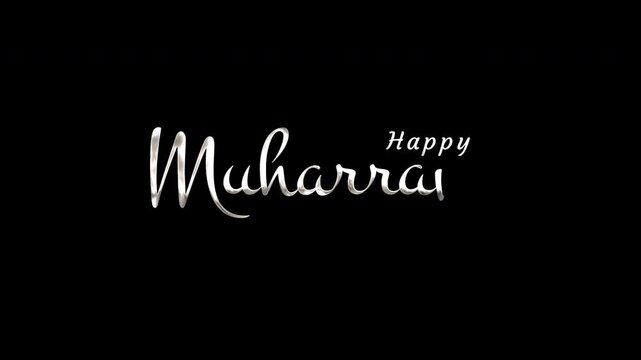 White script text happy muharram black background elegant calligraphy suitable for holiday graphic design, event invitations, social media posts.