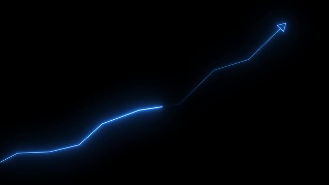 Glowing neon line market Recovery Concept. Successful growth trend blue line graph going Up. Abstract neon line arrow. animation