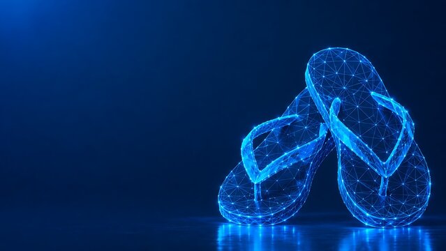Pair of low poly flip flops sandals for summer holidays. low poly summer travel & vacation with footwear vacation accessory geometric wireframe. low poly summer travel & vacation