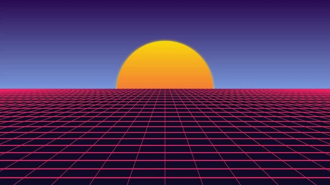 Retro 80s Synthwave Sunset Grid Background | Classic Outrun Loop