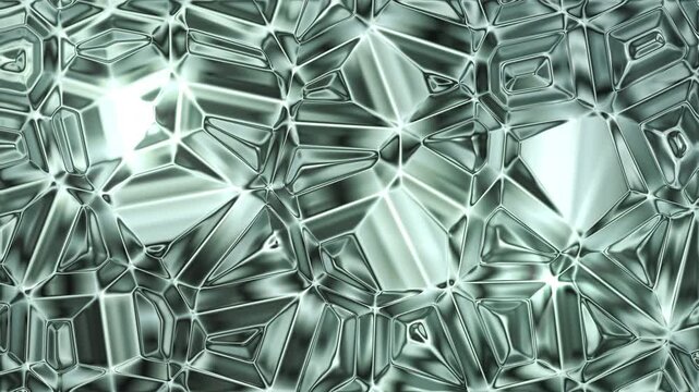 銀のクリスタルセルパターン背景ループ メタリック ガラス ｜Abstract green and silver crystal cell pattern background 10s seamless loop metallic glass geometric texture motion graphics