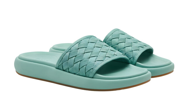 Mint green woven slide sandals isolated on transparent background