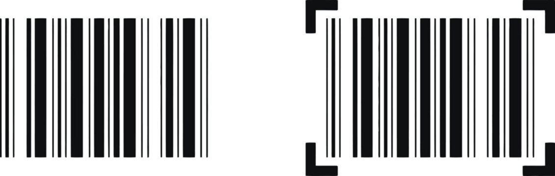 Barcode icon vector, product code symbol for retail systems scanning inventory tracking packaging and digital commerce isolated on white background.
