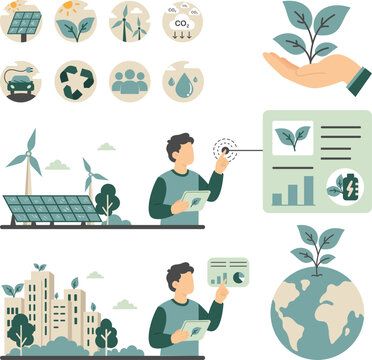 Green Energy Technology and Ecosystem Elements Set