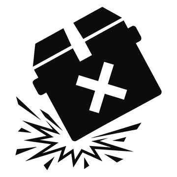 Shipping package falling on the floor with impact effect and cross symbol