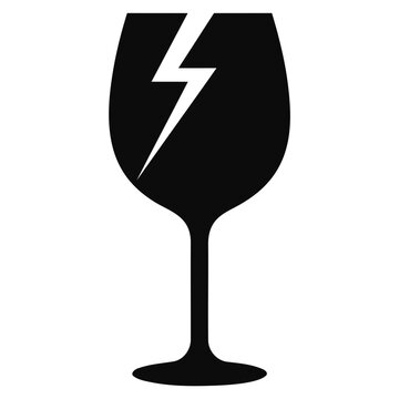 Black silhouette of a broken wine glass icon with a crack on a white background.