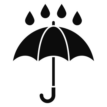 Black umbrella icon with raindrops on white background
