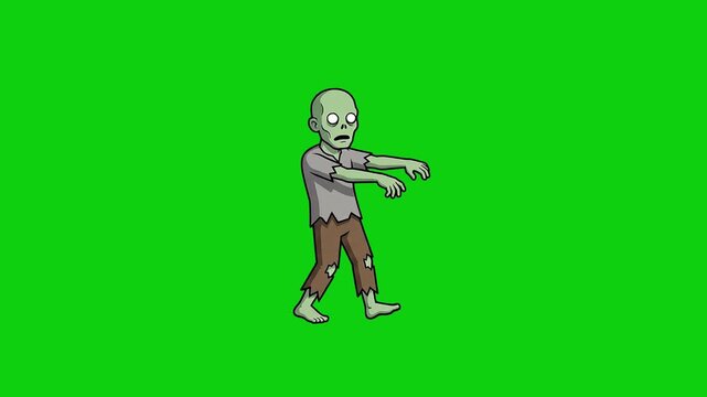 2D Flat Vector Seamless Loop Animation Classic Halloween Zombie Walking Idle Green Screen