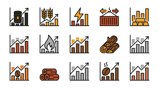 Vector Icons Commodity market inflation and price growth line icons set. EPS Editable