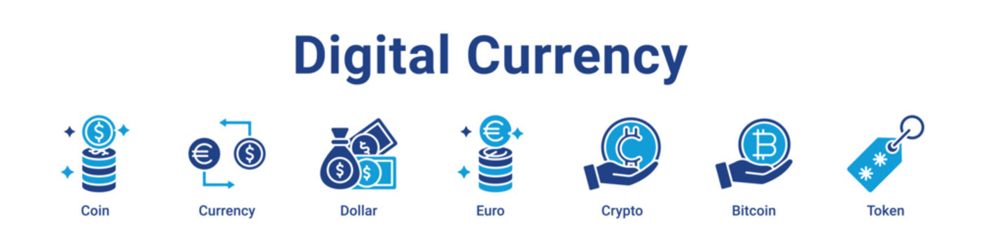 Digital Currency Web Icon Banner and Collection