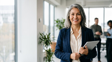 Fototapeta premium Senior businesswoman with tablet in modern office