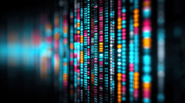 Abstract digital data stream with colorful illuminated vertical lines and blurred background