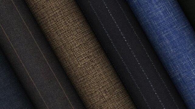 Superior Italian textiles in rotating rolls emphasizing elegant texture premium construction and exclusive material excellence