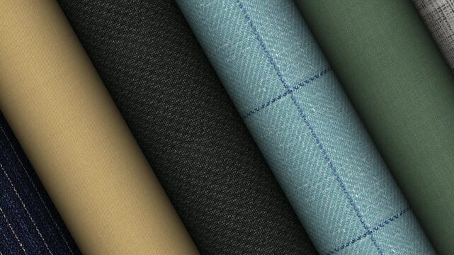 Timeless elegance captured through rotating Italian fabric rolls featuring premium materials exceptional texture and refined craftsmanship