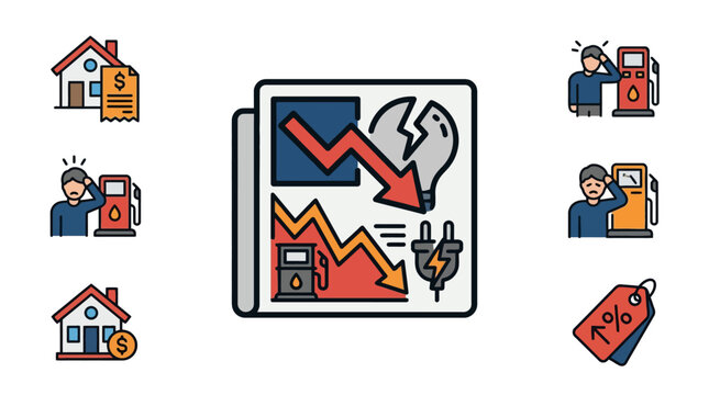 Vector Icons Energy crisis and inflation icon set depicting rising utility costs and economic recession. EPS Editable