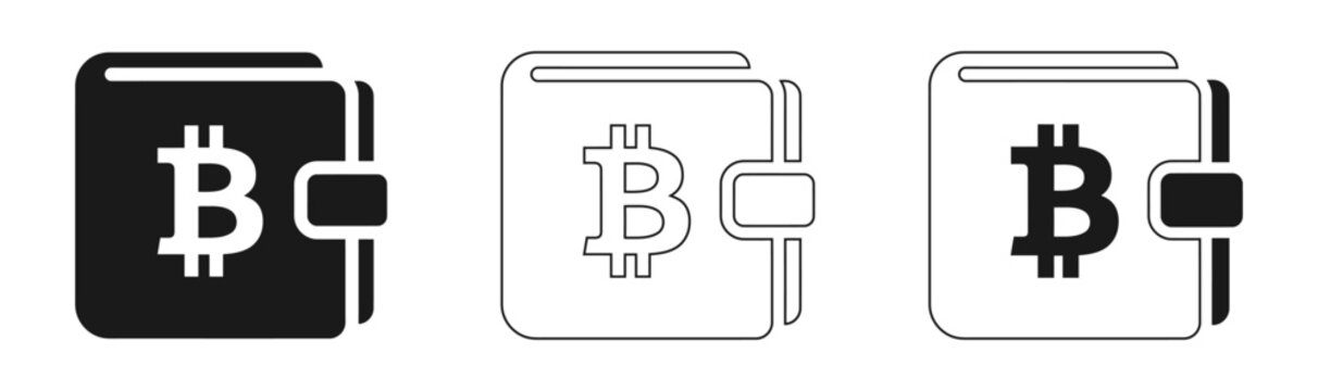 Bitcoin wallet icons in black and white cryptocurrency symbols