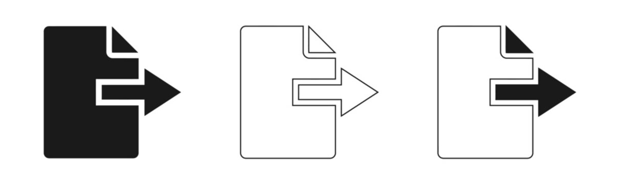 Data export icon set solid line and outline styles for digital interfaces and user experience design