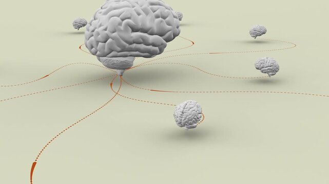 Telepathy concept, a central brain sharing signals with many minds, or Mastermind collecting information from others, concept