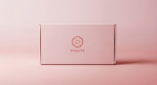 Pink box with donut logo against a monochromatic background suitable for display