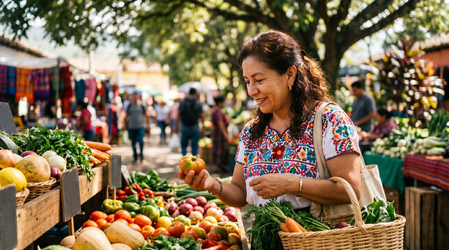 Mature woman shopping for vegetables at outdoor farmers market