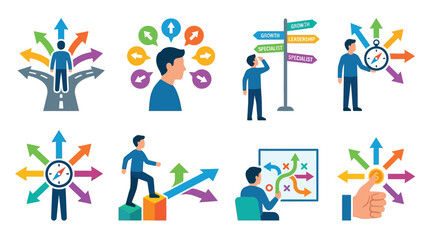 Fototapeta premium career decision icons flat illustration choices pathway